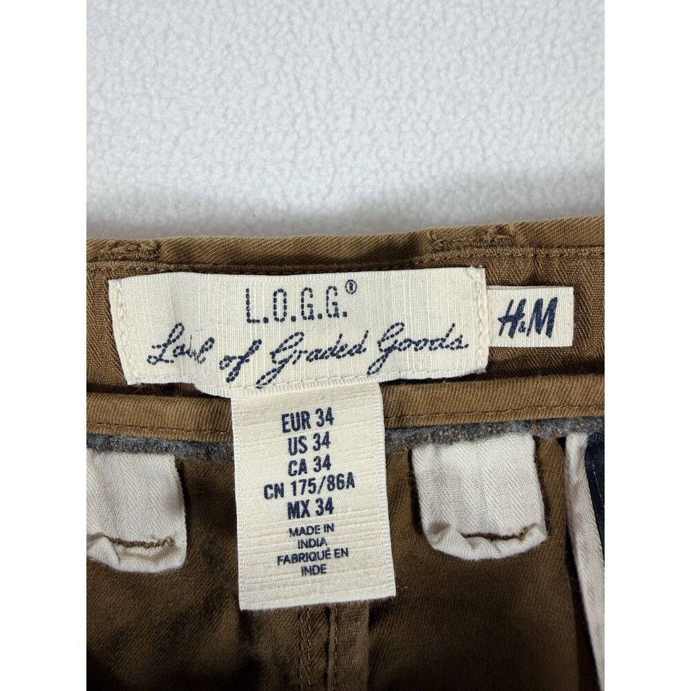 H&M L.O.G.G. Men's Chino Shorts Size 34 Brown 100% Cotton Flat Front - Picture 13 of 15